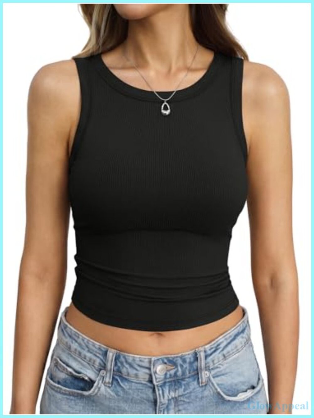 Ribbed Knit Crop Tank Top Sleeveless Slim Fit Crewneck Y2K Basic